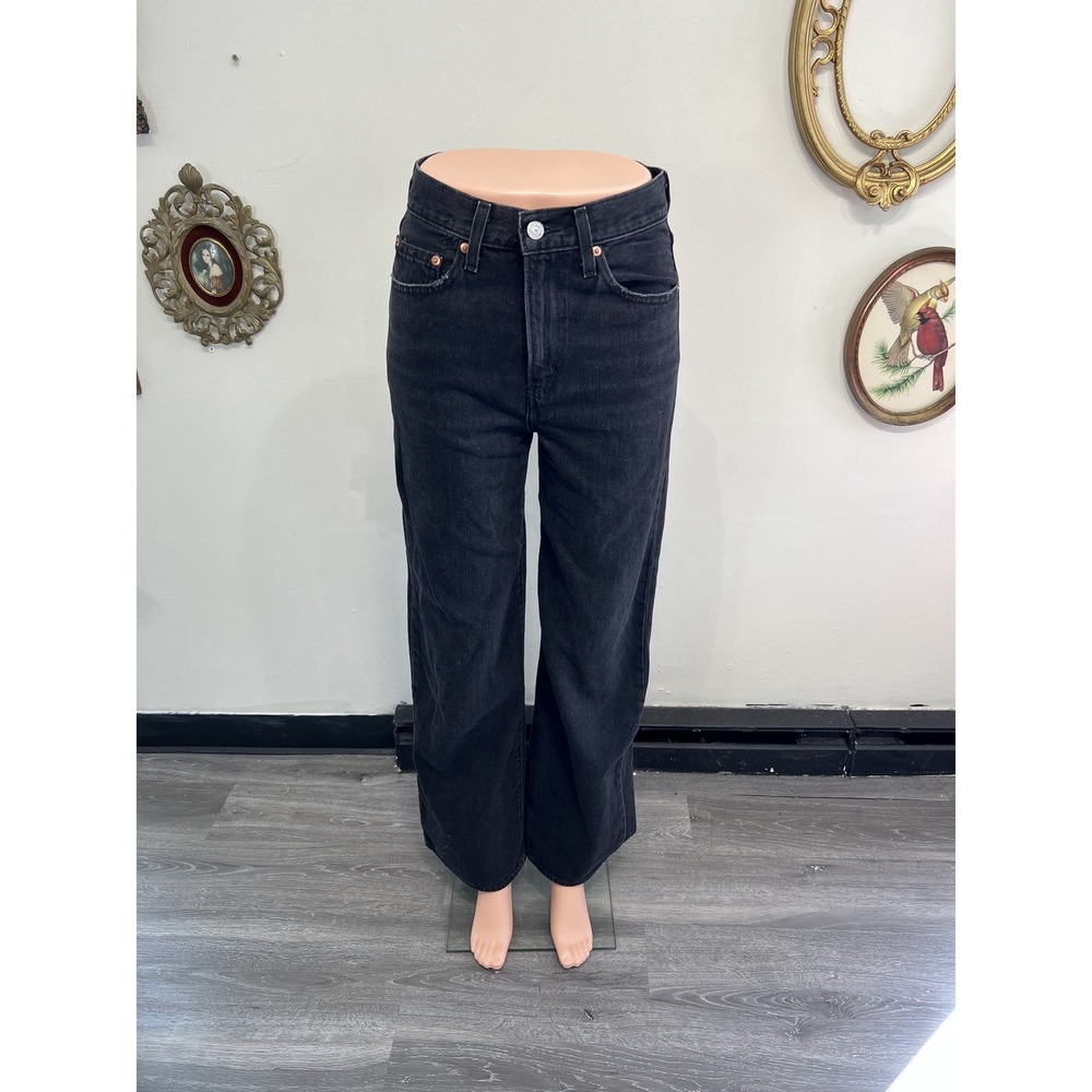Levi's Ribcage Wide Leg Black Wash High Rise Denim Jeans Size 25